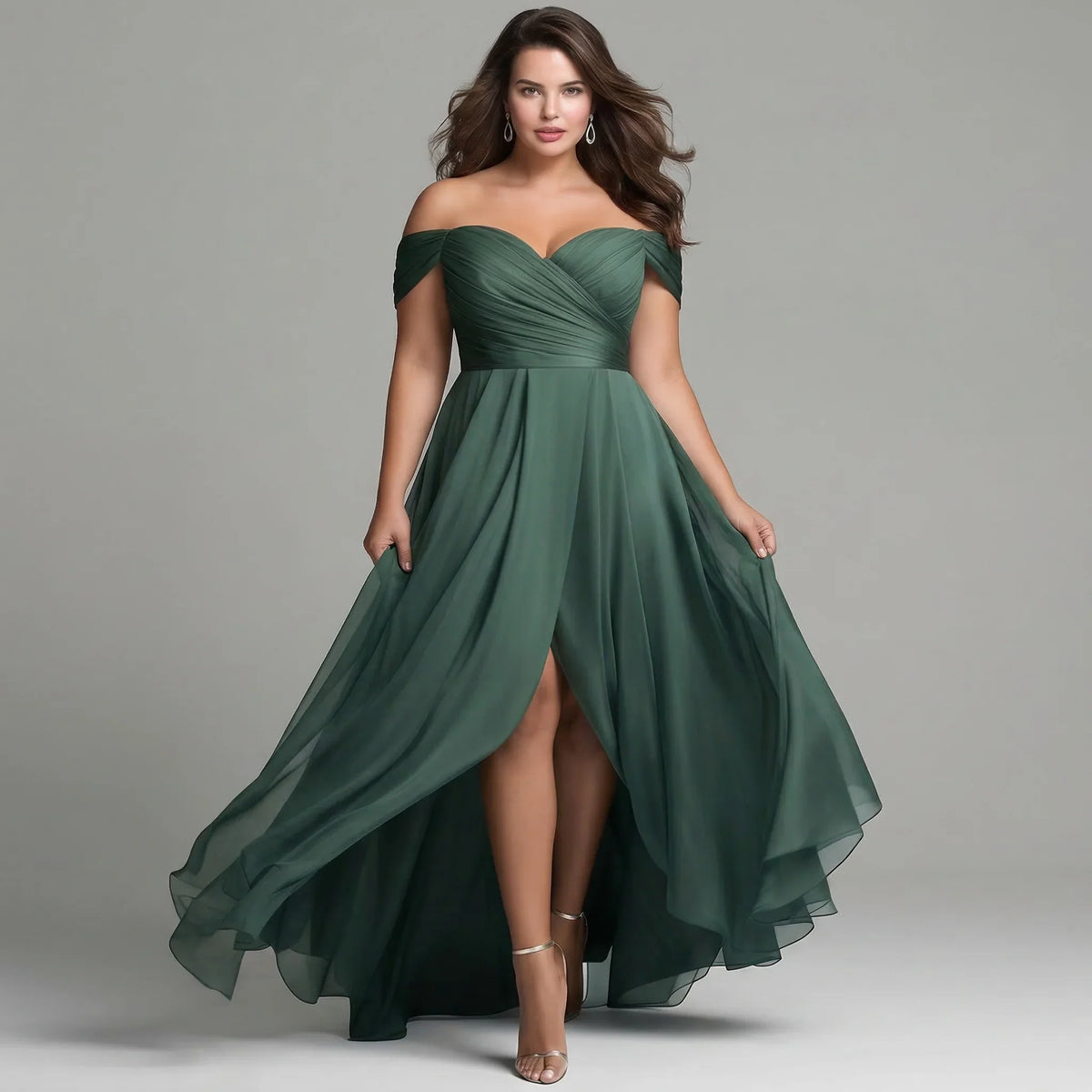Emerald Off-Shoulder Formal Dress