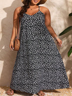 V-neck Flower Print Backless Dress