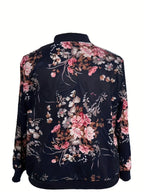 Floral print baseball collar jacket