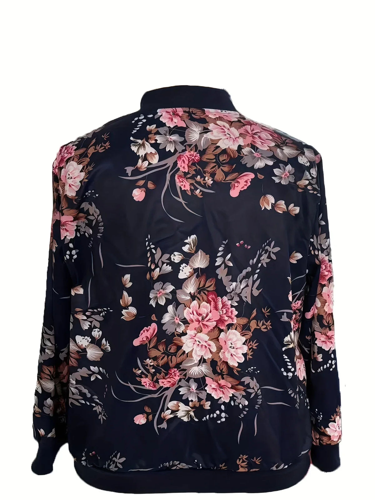 Floral print baseball collar jacket