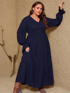 Pullover V-Neck Long Sleeve Dress