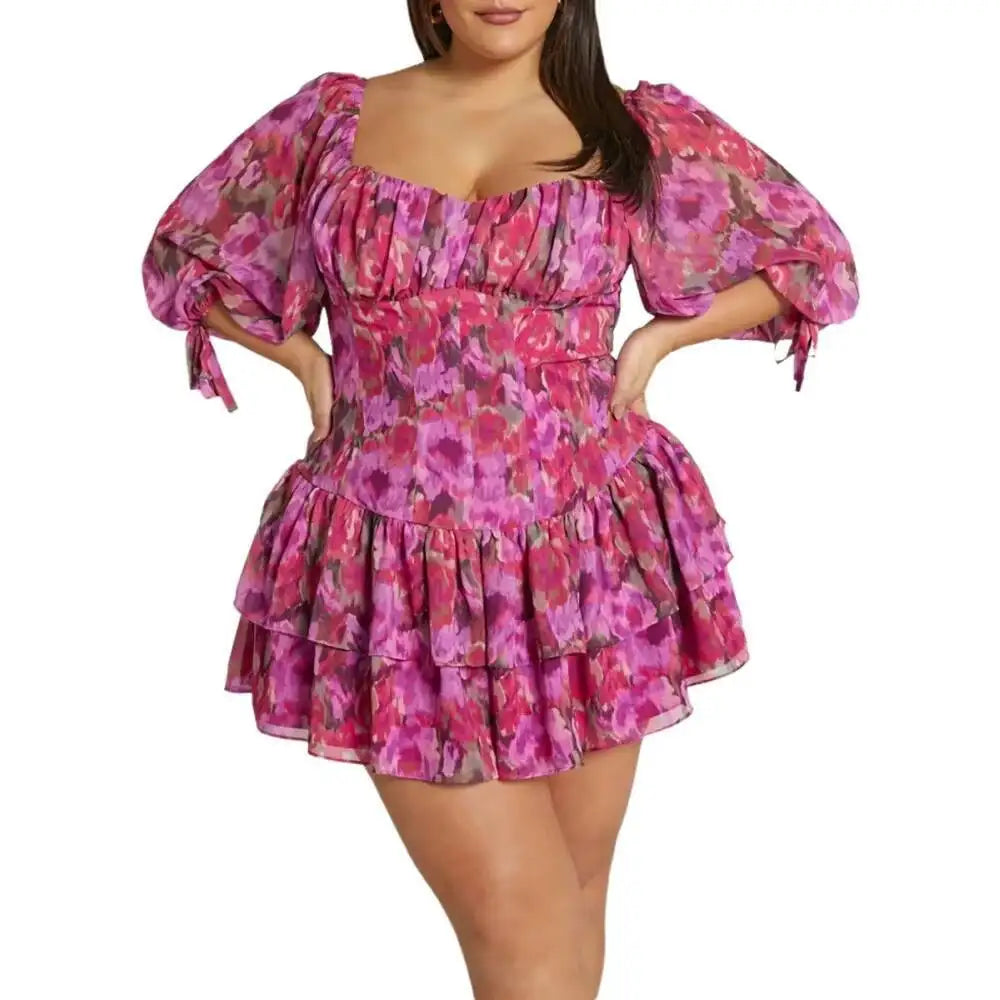 Print Chiffon Tiered Mini Dress