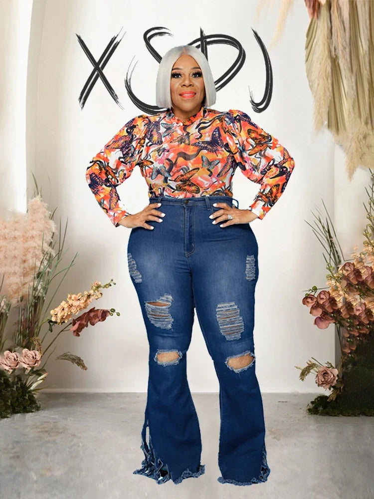 Tassel Vintage Ripped Flared Jeans