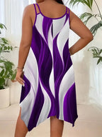 Geometric stripes printed double strap maxi dress