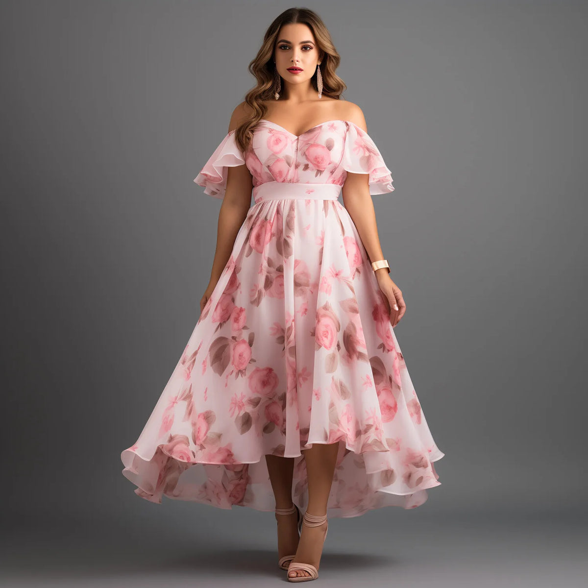 Pink Chiffon Floral Maxi Dress