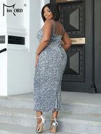 Square Neck Sequin Midi Dress