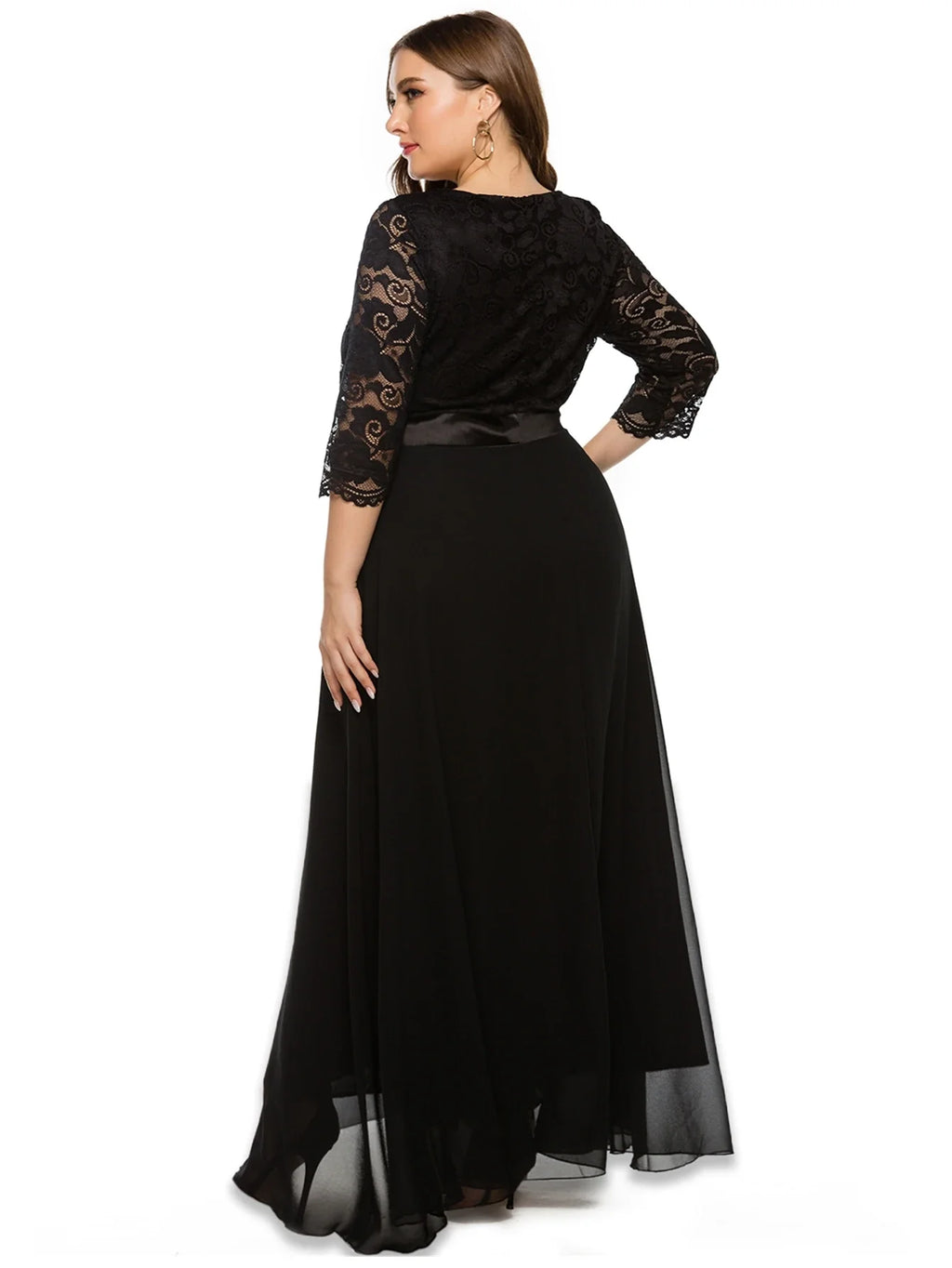 Merlot Romance Lace Sleeve Tulle Maxi Gown