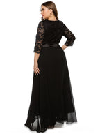 Merlot Romance Lace Sleeve Tulle Maxi Gown