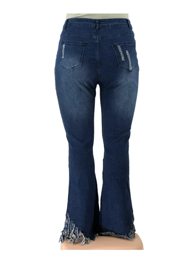 Tassel Vintage Ripped Flared Jeans