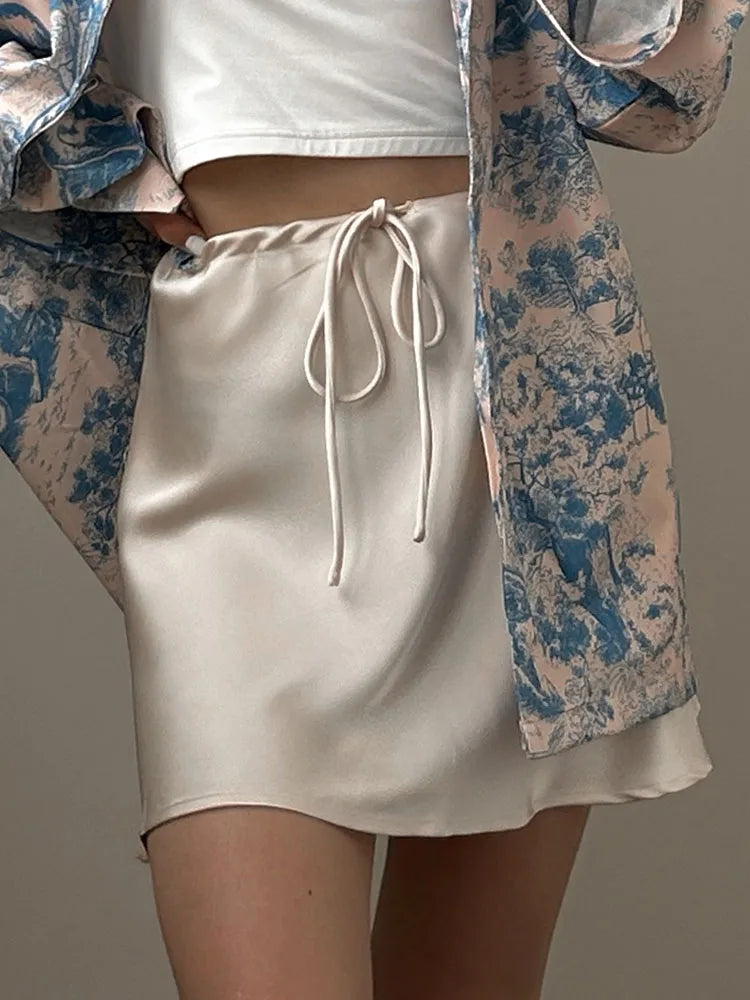 Curve Satin Drawstring Mini Skirt