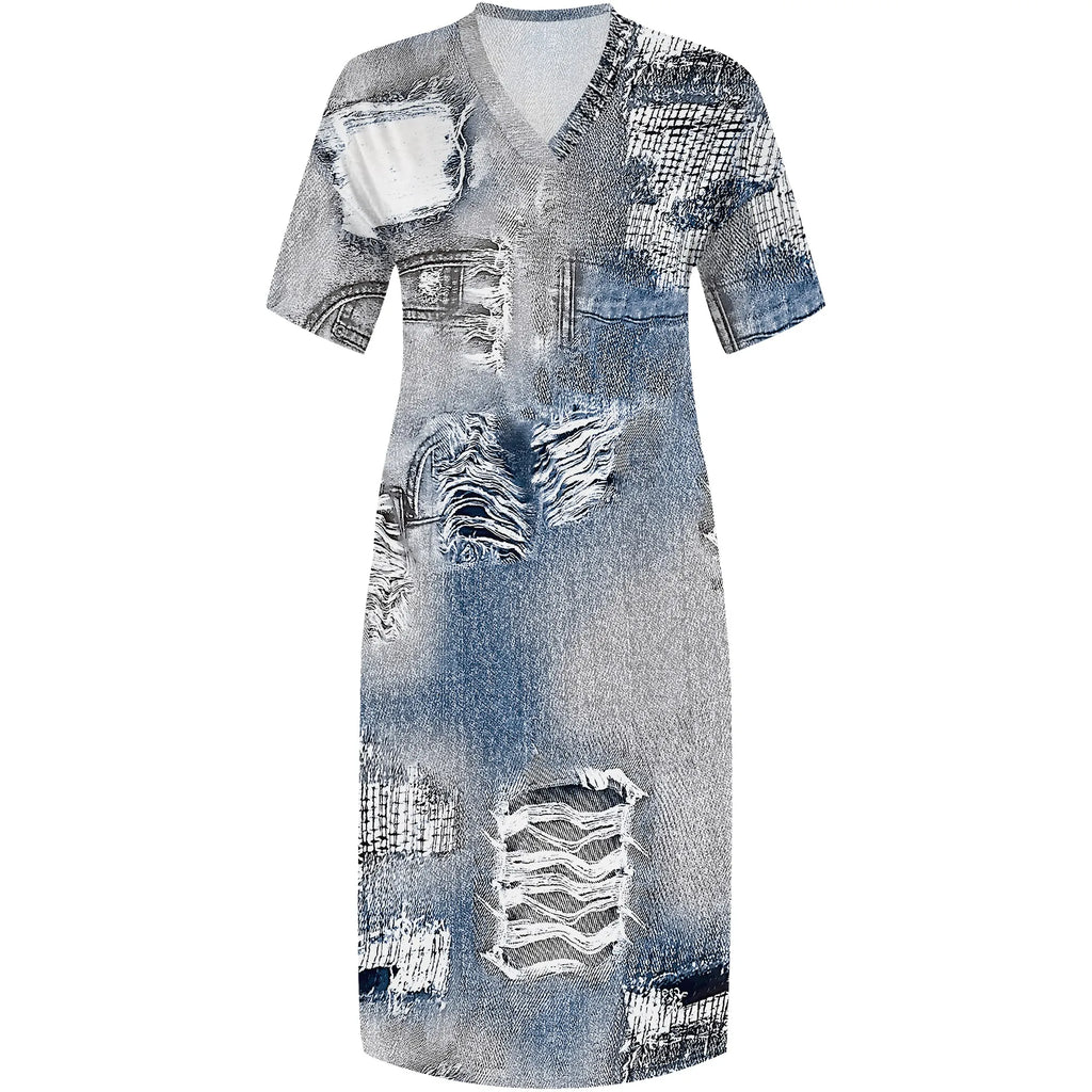 Curve Distressed Denim Maxi Dress
