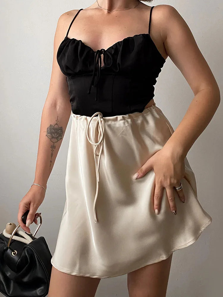 Curve Satin Drawstring Mini Skirt