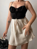 Curve Satin Drawstring Mini Skirt