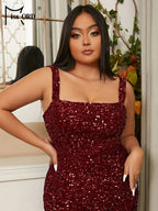 Square Neck Sequin Midi Dress
