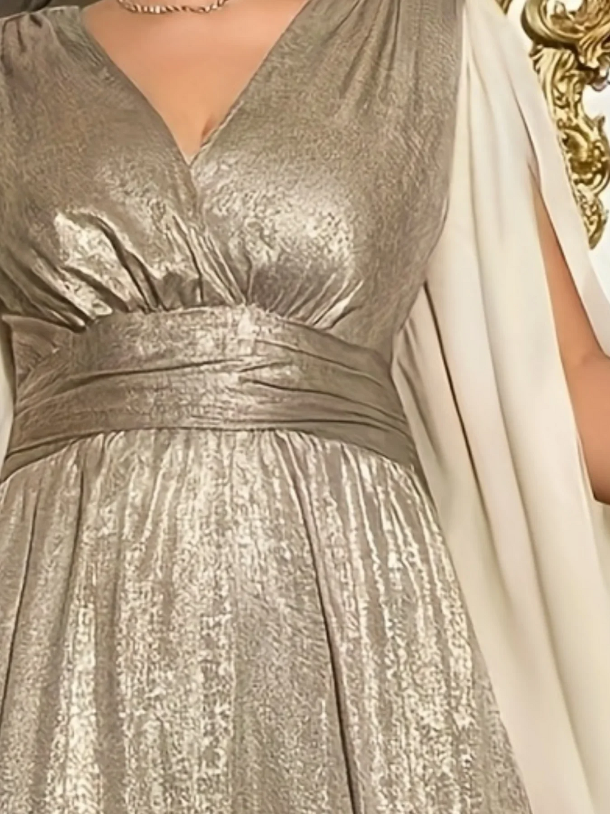 Metallic Cape Sleeve Maxi Gown