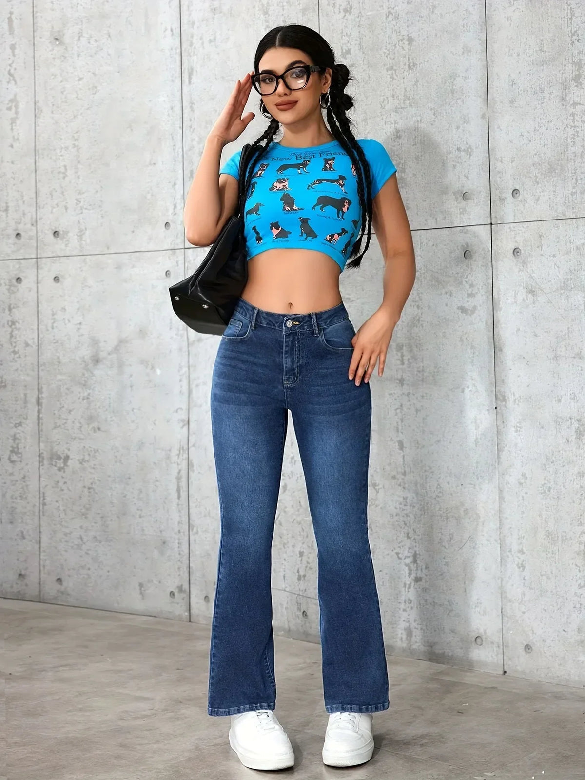 Elastic Bell Bottom Jeans Casual