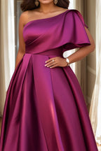 One Sleeve Pleated A-Line Formal Dress