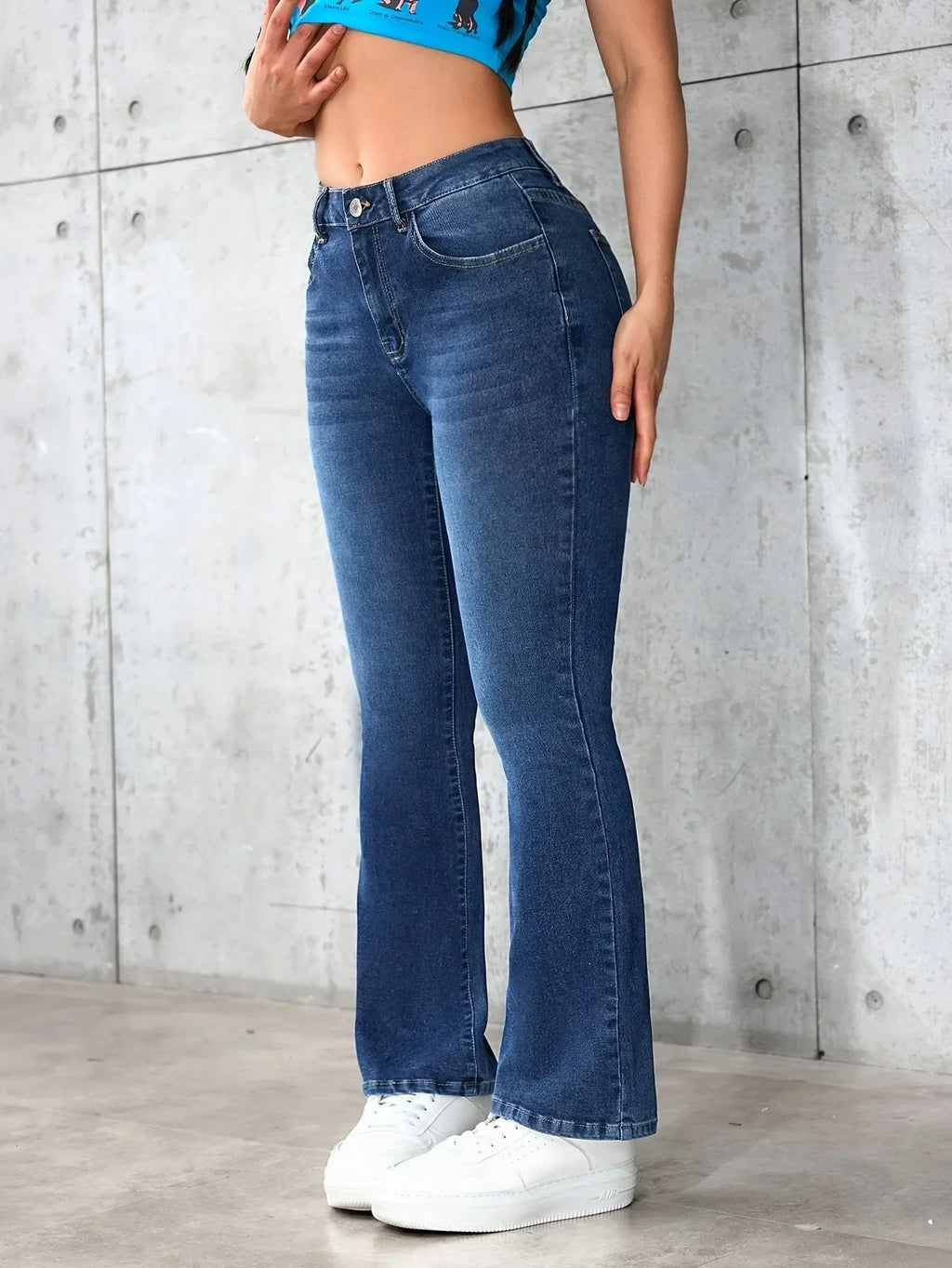 Elastic Bell Bottom Jeans Casual