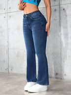 Elastic Bell Bottom Jeans Casual