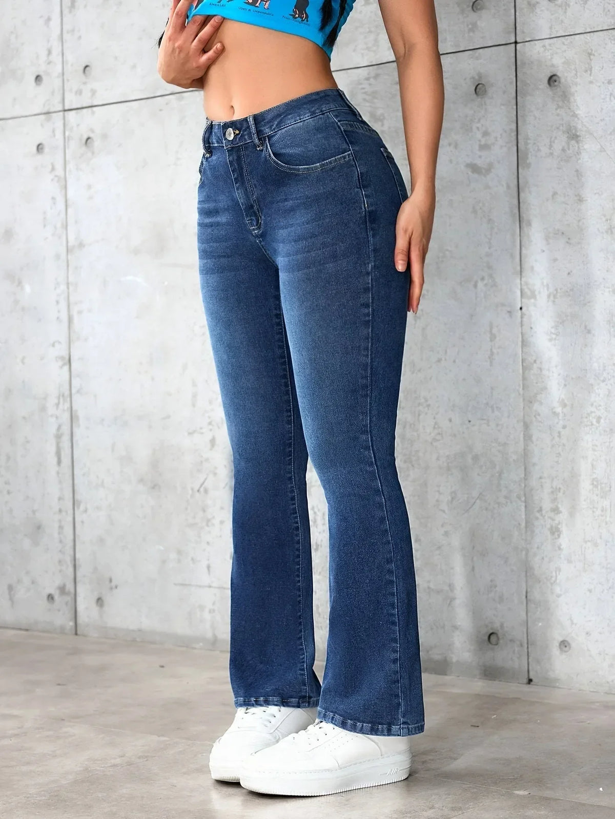 Elastic Bell Bottom Jeans Casual