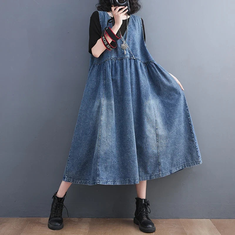 Curve Boho Denim Pinafore Dress