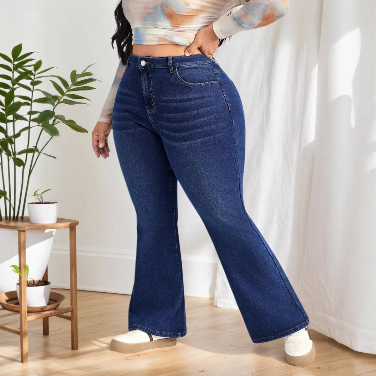 Elastic Bell Bottom Jeans Casual