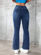 Elastic Bell Bottom Jeans Casual