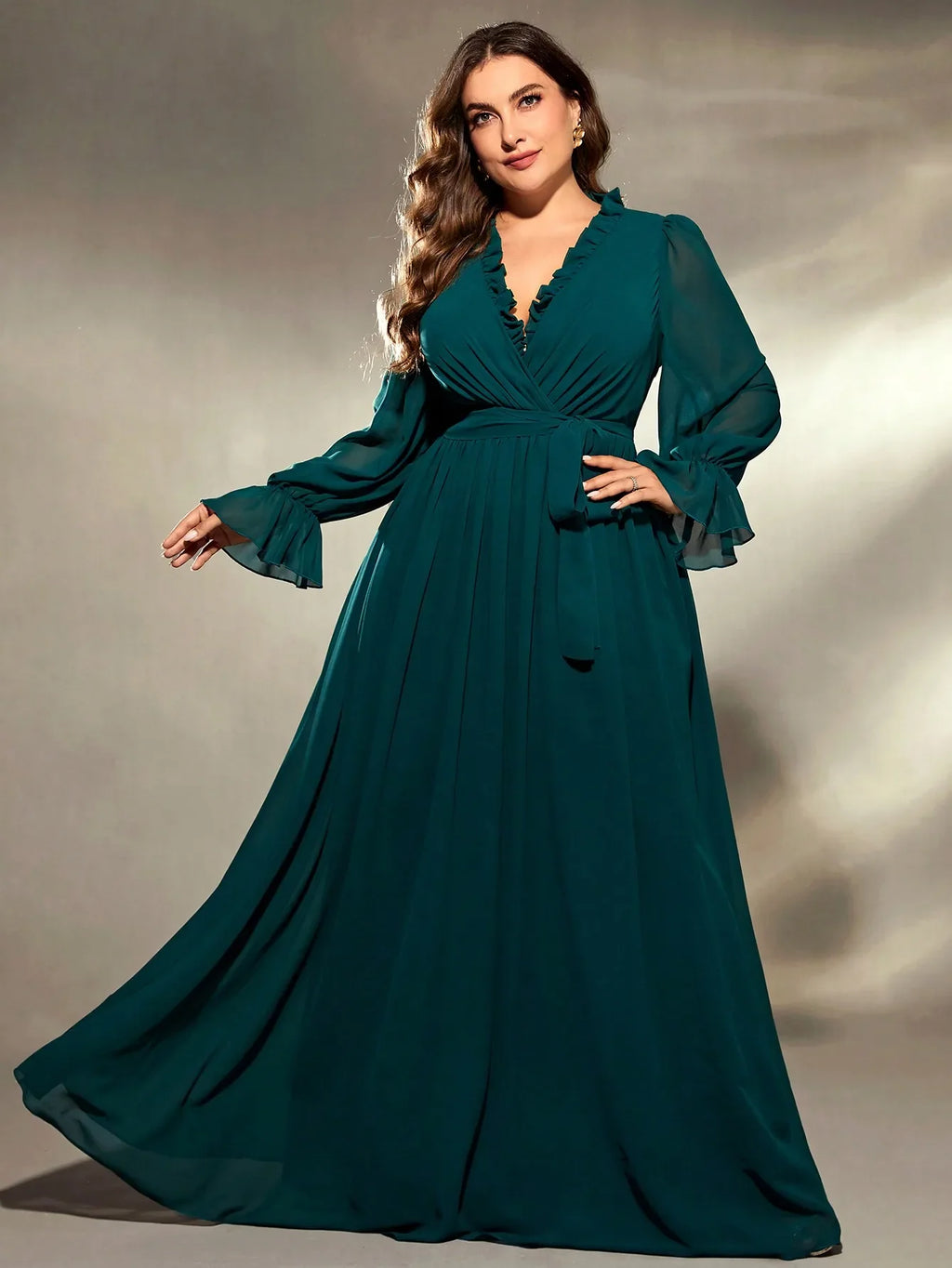 Cross folding long sleeve dress