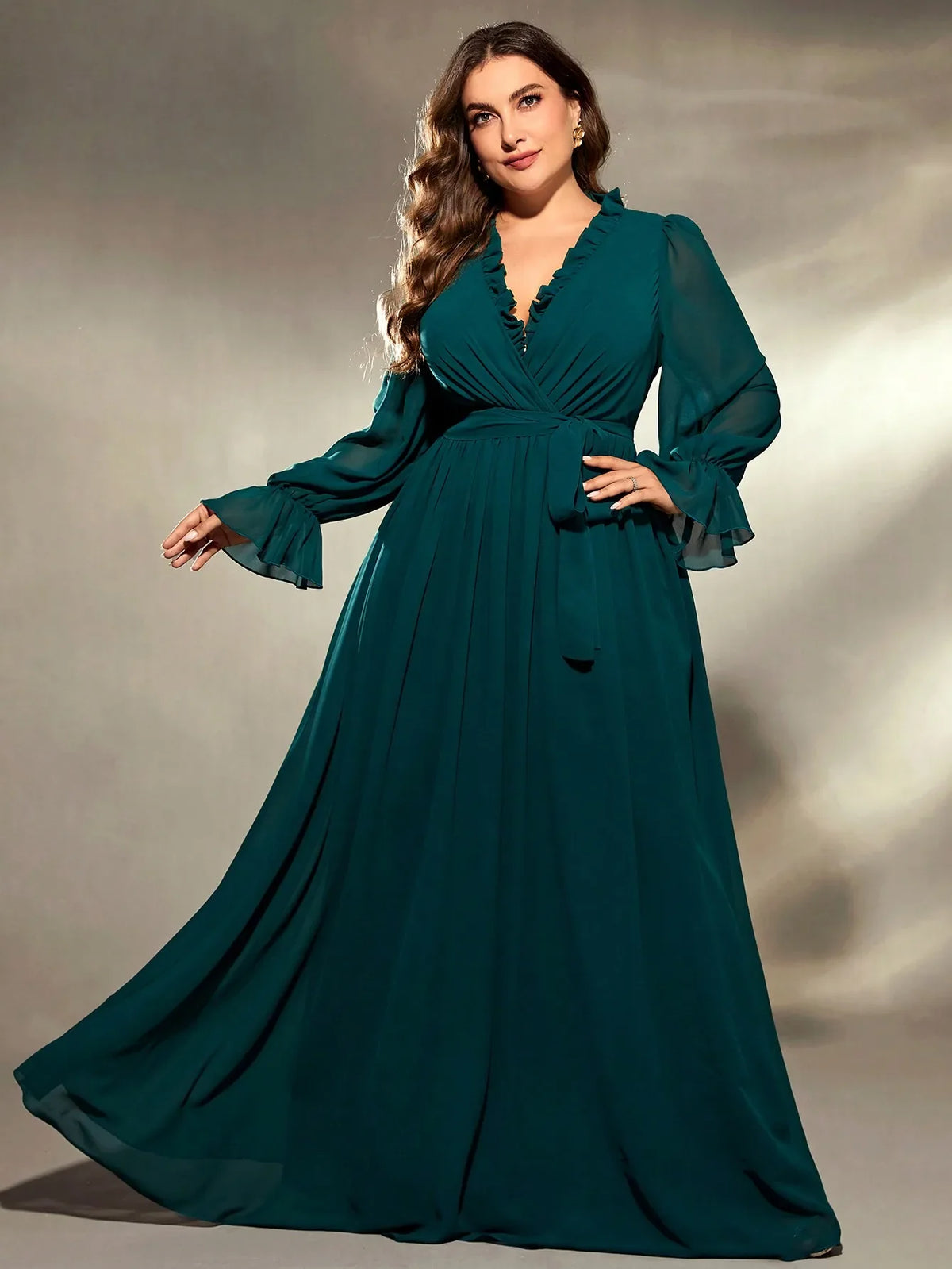 Cross folding long sleeve dress
