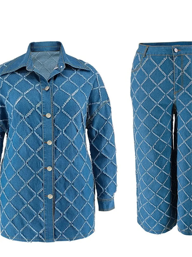 Curve Lattice Denim Set