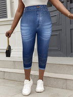 Faux Denim Print Capri Leggings