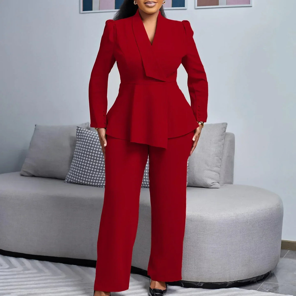 Taupe Authority Peplum Pantsuit Set