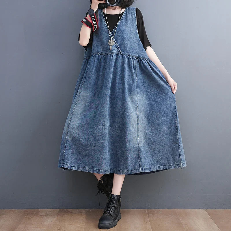 Curve Boho Denim Pinafore Dress