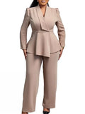 Taupe Authority Peplum Pantsuit Set