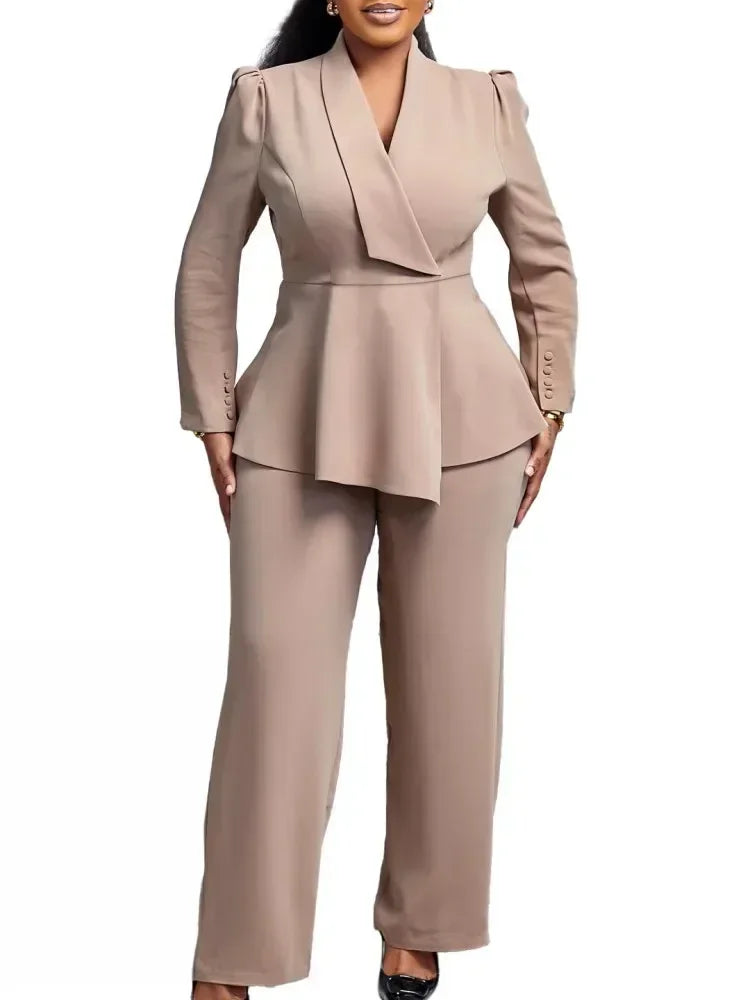 Taupe Authority Peplum Pantsuit Set
