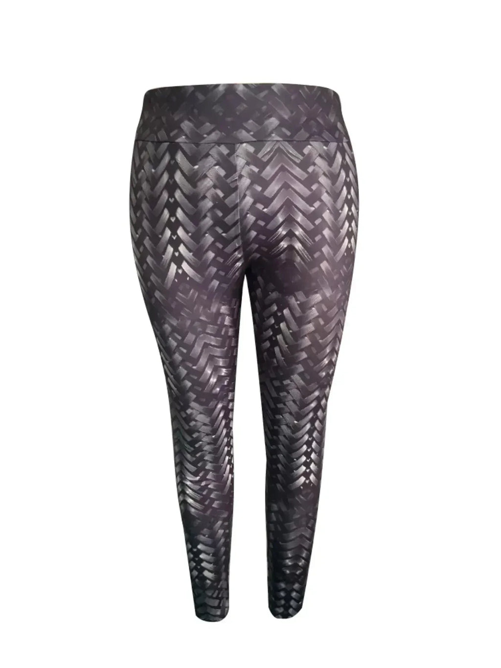 Faux Leather Look Woven Pattern Leggings
