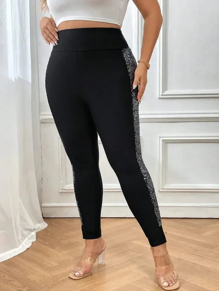 Rhinestone Side Stripe High Waist Leggings