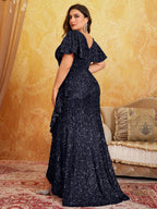 Sequin High Low Ruffle Party Dress