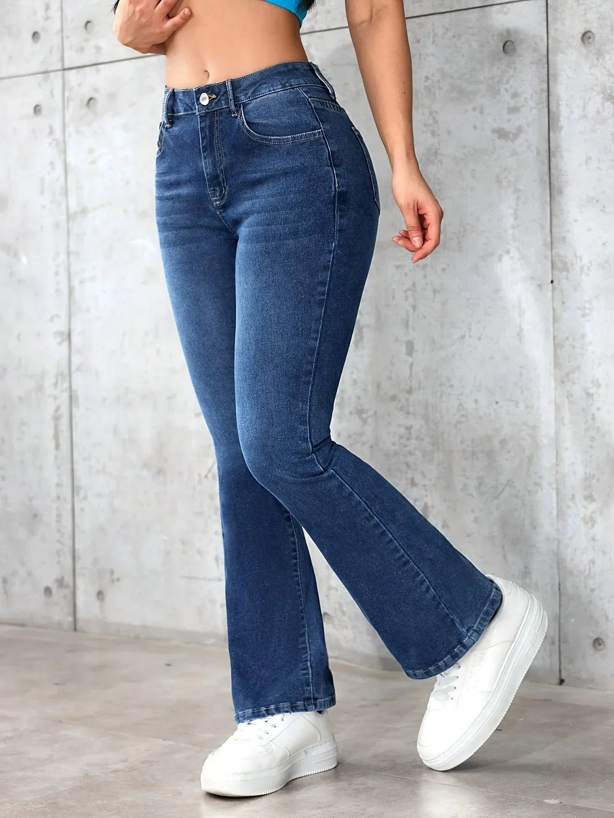 Elastic Bell Bottom Jeans Casual