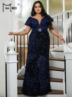 Sequin Short Sleeved Elegant Formal Dress