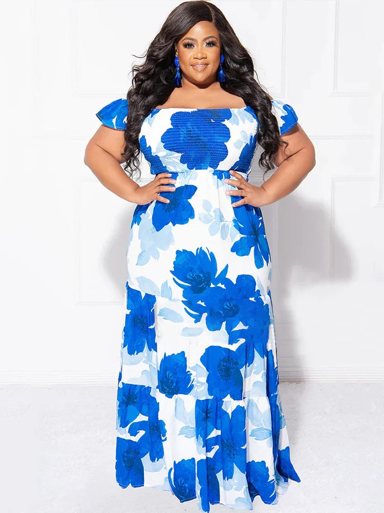 Flower Printed Off Shoulder Dress