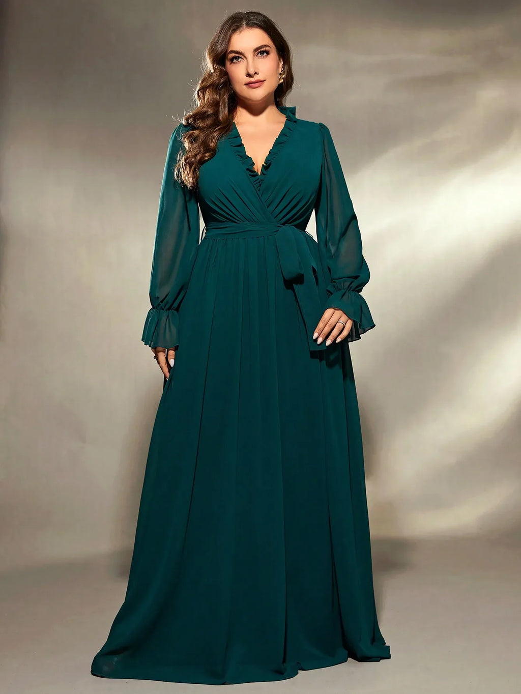 Cross folding long sleeve dress