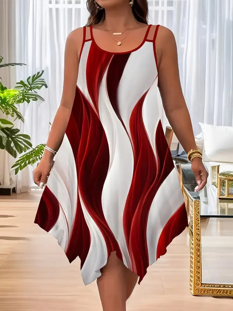 Geometric stripes printed double strap maxi dress