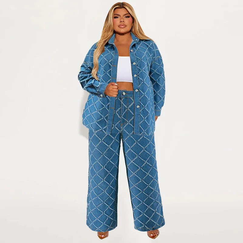 Curve Lattice Denim Set