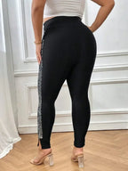 Rhinestone Side Stripe High Waist Leggings