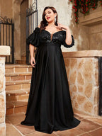 Elegant Evening Gown with Puff Sleeves