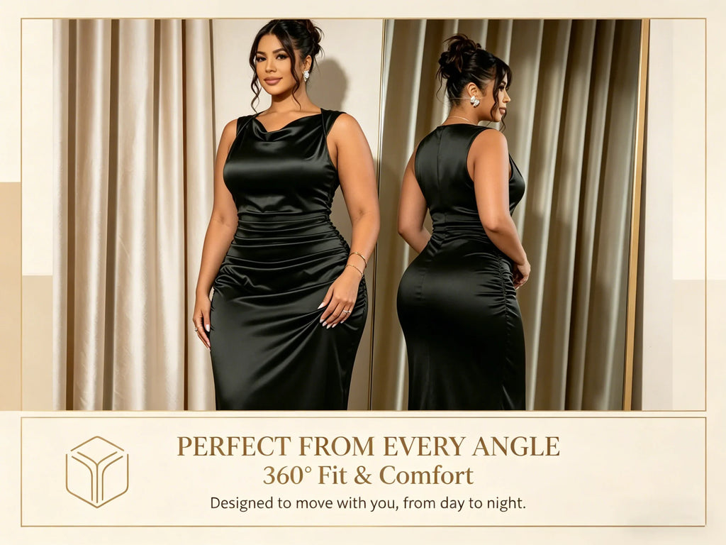Satin Dress Cowl Neck Sleeveless Formal