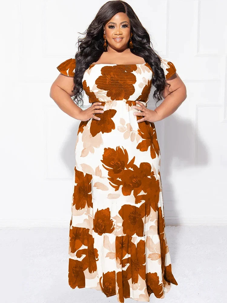 Flower Printed Off Shoulder Dress