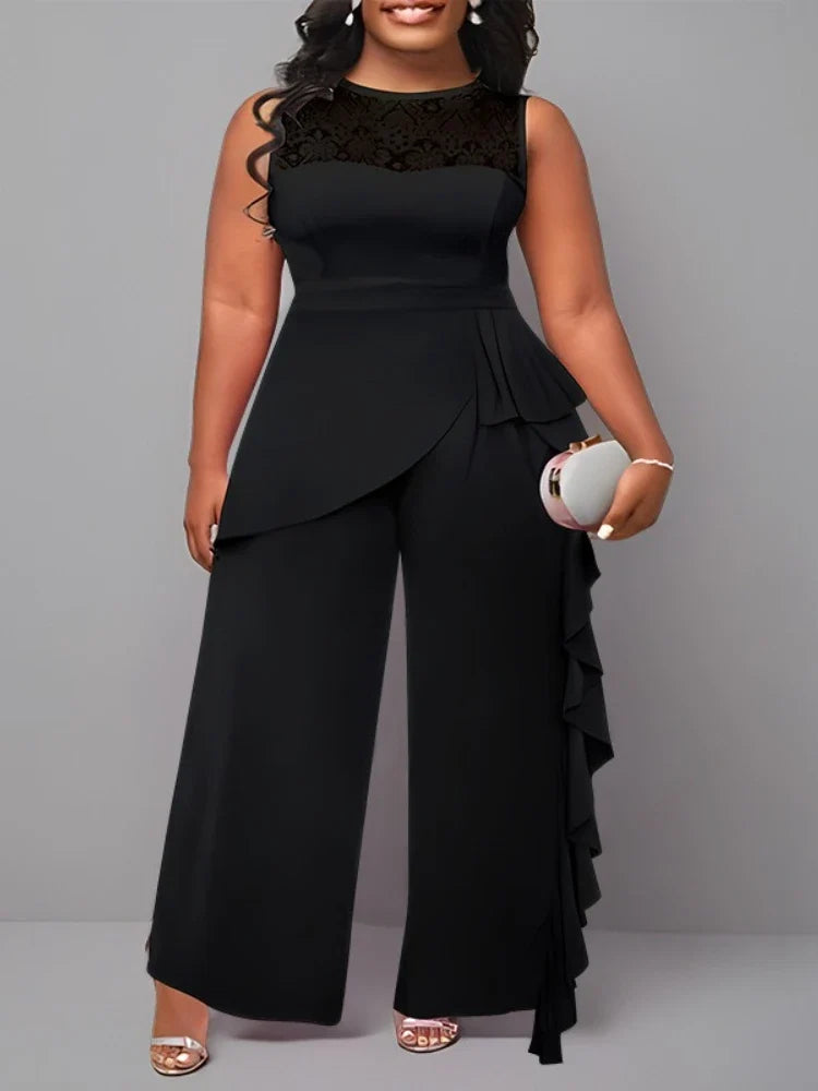 Lace Ruffle Wide-Leg pant suit