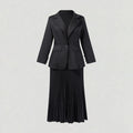 Satin-Lapel Tailored Blazer Pantsuit